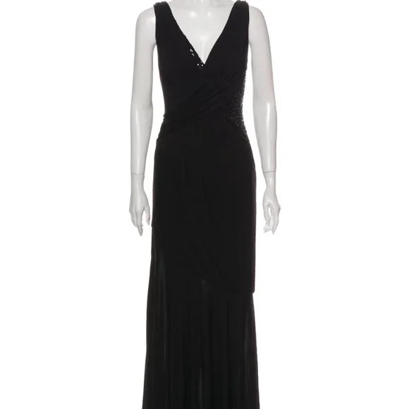 knee length dresses for ladies Black David Meister Halter Neck Maxi Dress main image 0